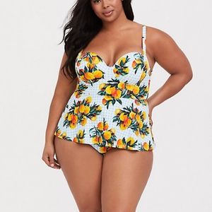Blue Gingham Peach Swim Suit Torrid 0F